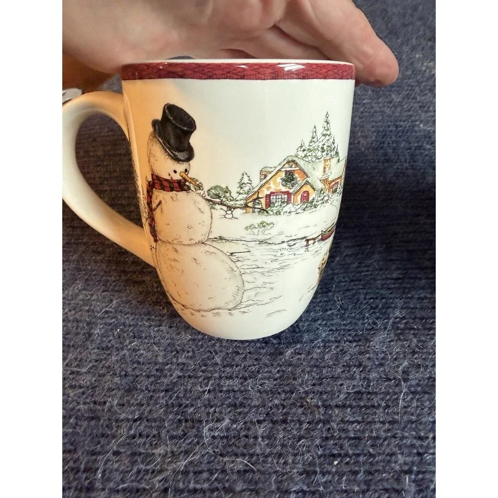 Williams Sonoma Snowman Winter Coffee Mugs 14oz RARE 2004 Set Of 2